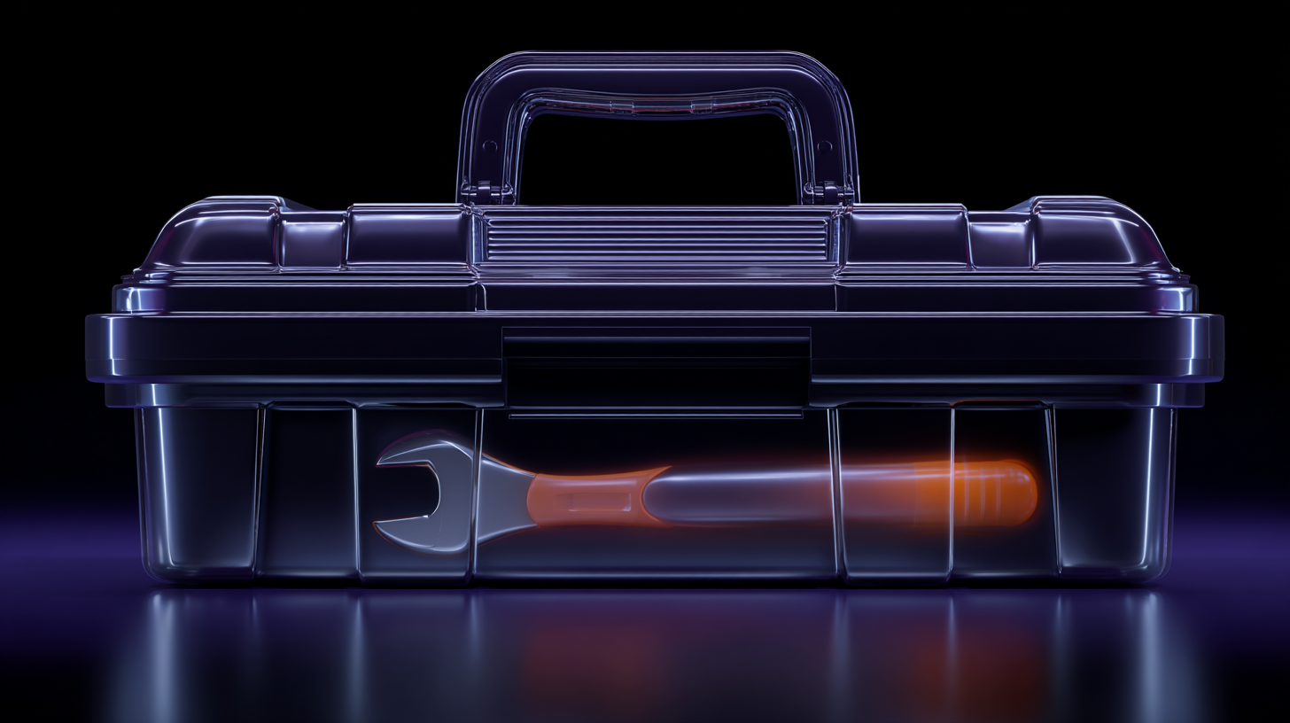 Clear toolbox with glowing tool — representing the tools behind a profitable product.