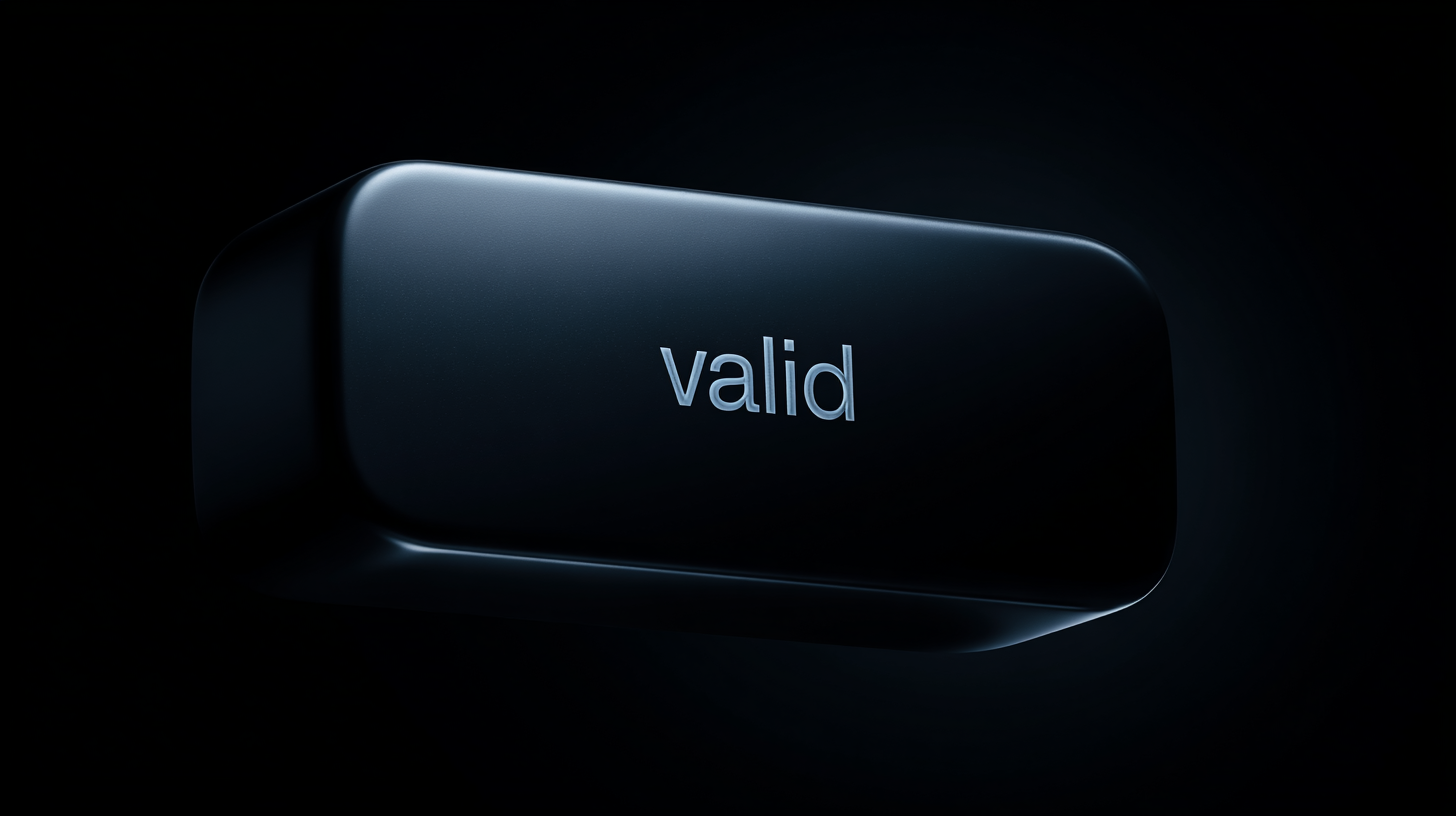 Dark interface-style button labeled “valid,” symbolizing a confirmed or trusted customer engagement signal.