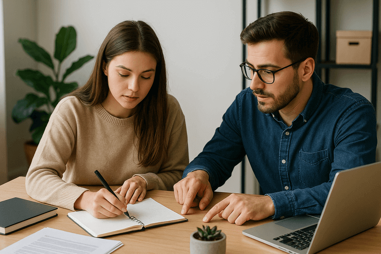 Medical bills and invoices stacked on wooden desk with calculator, pen, and coins.