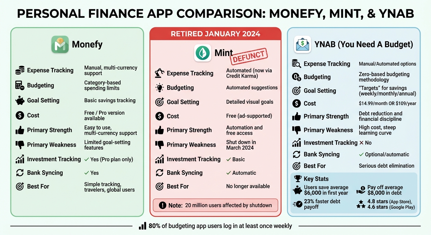 Personal Finance Apps Comparison: Monefy vs Mint vs YNAB Features and Pricing