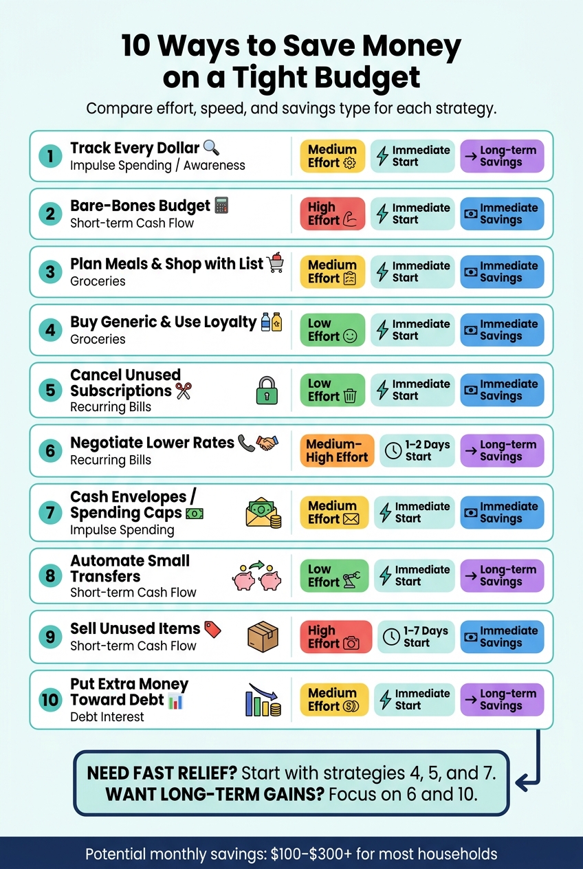 10 Ways to Save Money on a Tight Budget: Effort, Speed & Savings