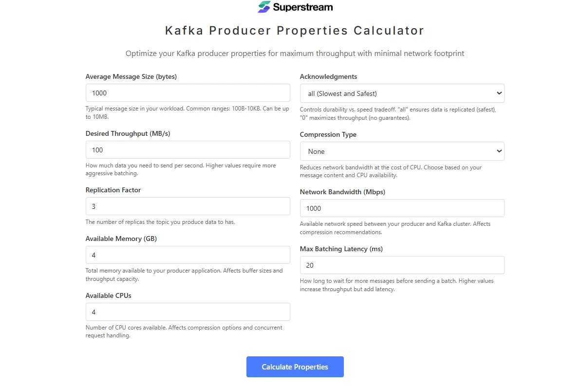 Apache Kafka Batch Size Calculator
