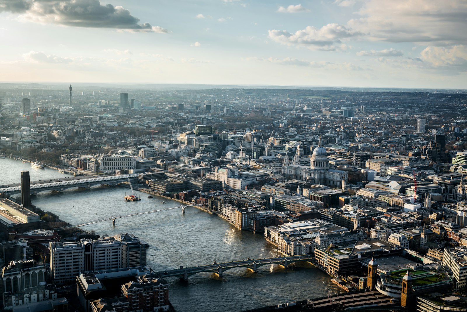 Aerial view of London with the River Thames and St Paul's Cathedral