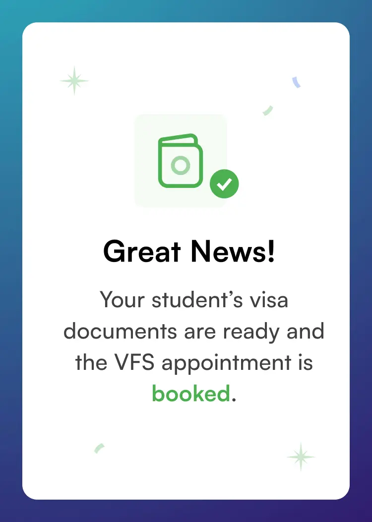 Visa document preparation and arrival support for partner’s students