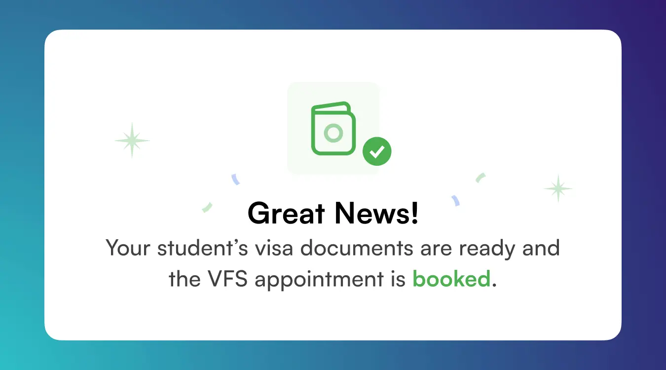 Visa document preparation and arrival support for partner’s students