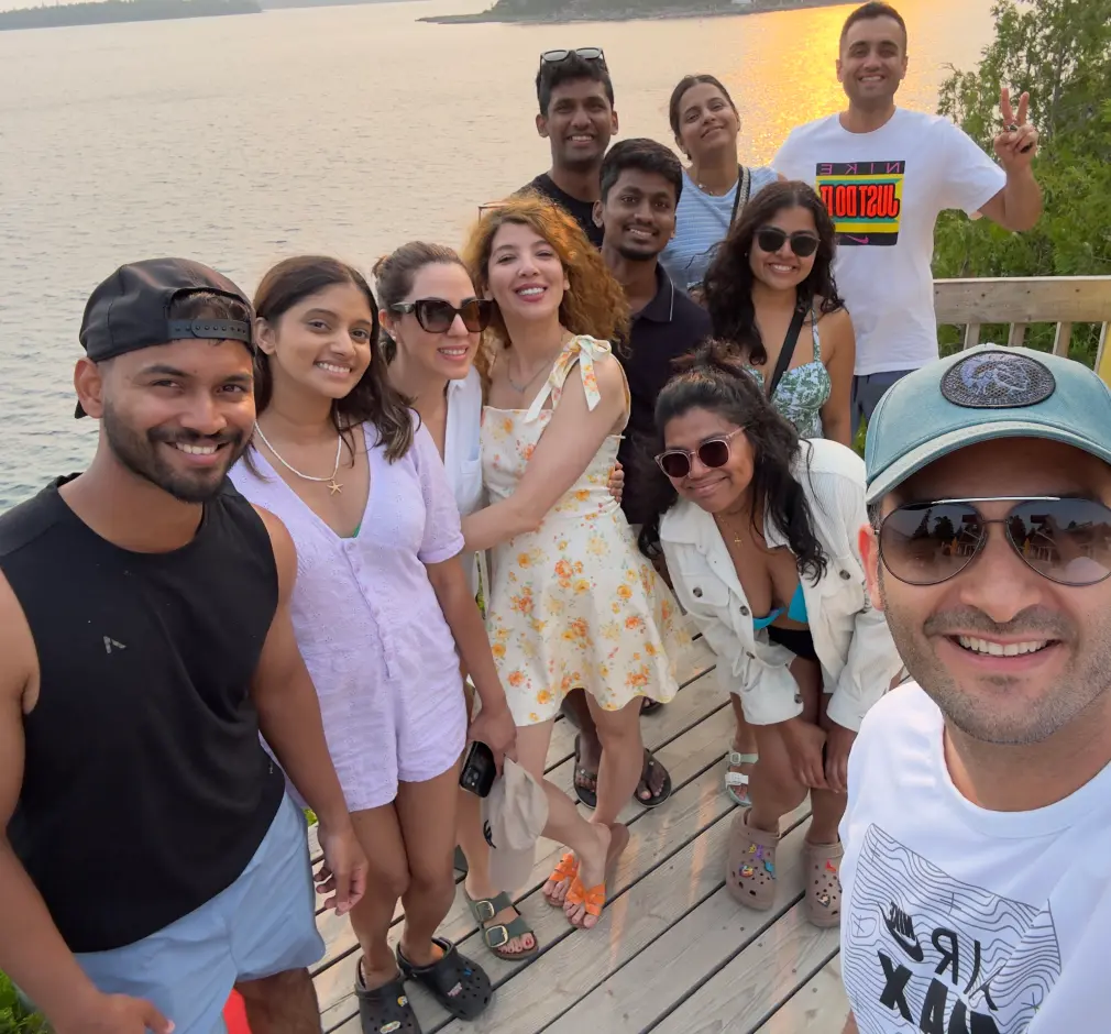 ApplyAZ leadership team by the lake: Rahul, Neha, Sara, Parisa, Vishal, Aisha, Reeya, Arjun, Fatima, Soroush, Sam