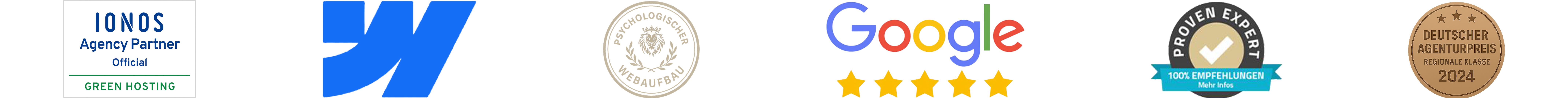 Ionos | Webflow | Psycholgie | Google | Proven Expert | Deutscher Agenturpreis