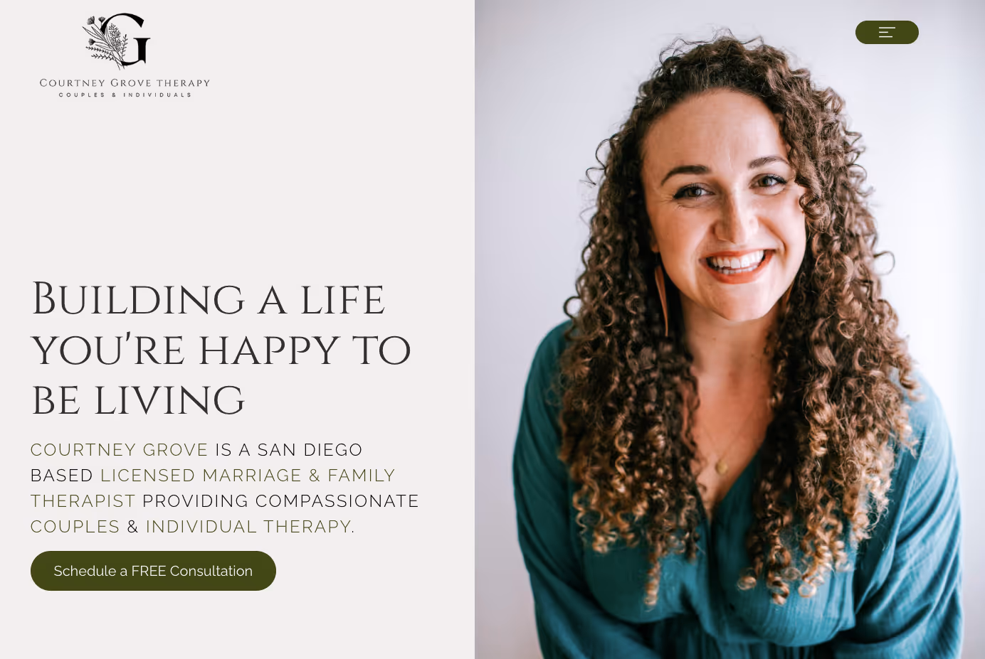 Courney Grove Therapy website design for therapist brand, featured on Jonathan Trang’s web design portfolio.