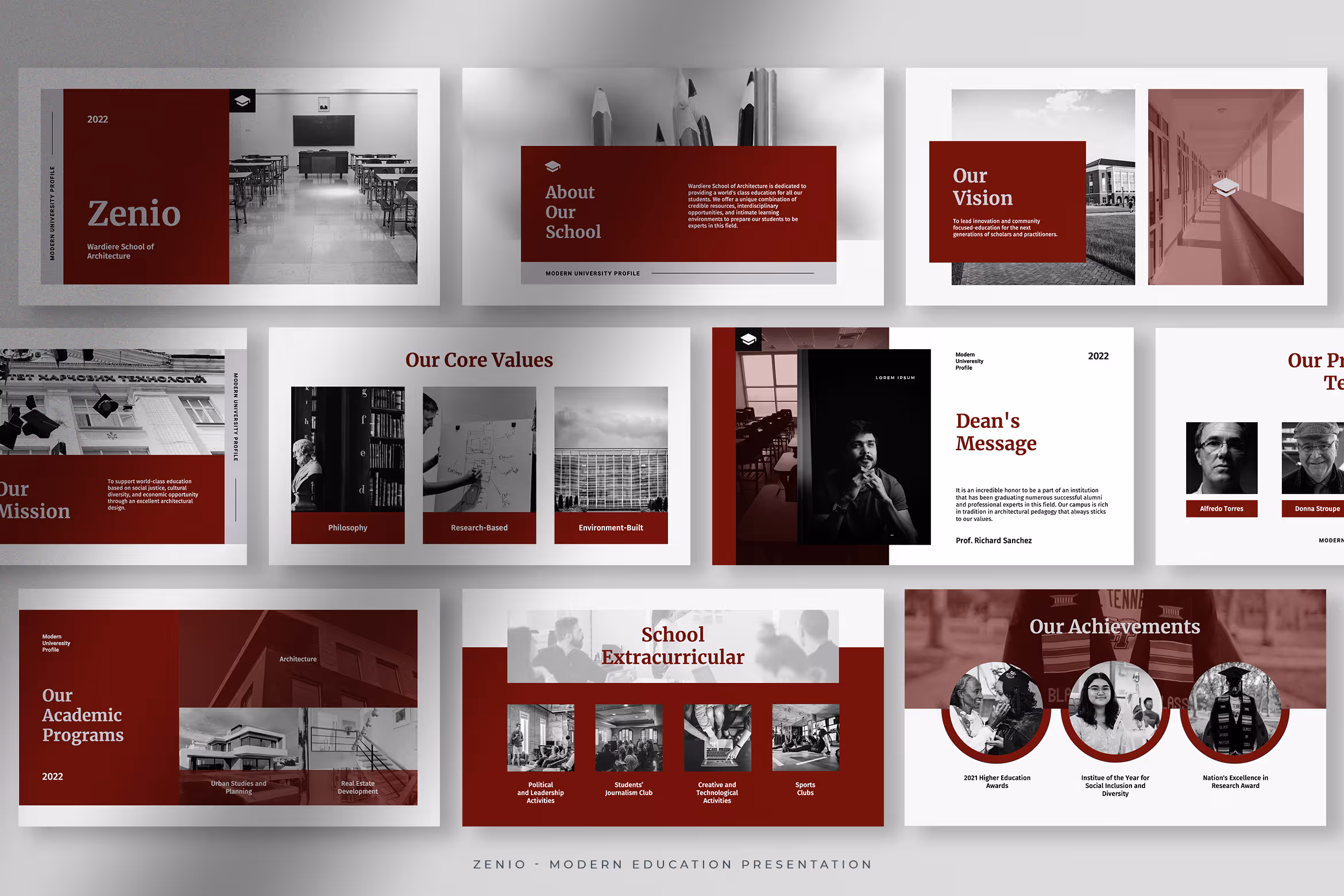 Zenio – Grayscale Maroon Modern Education