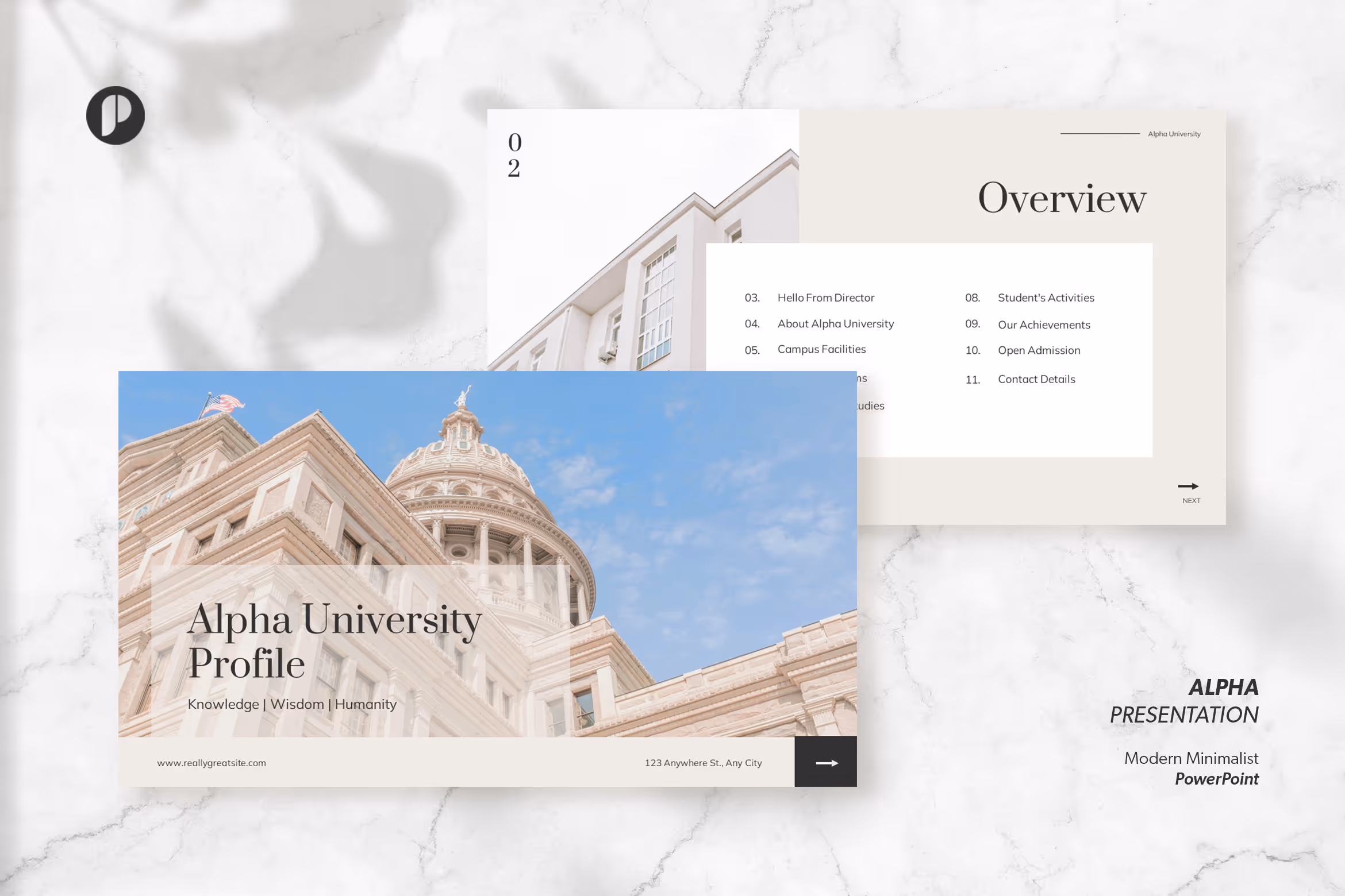 Alpha – White Elegant Minimalist University Profile 