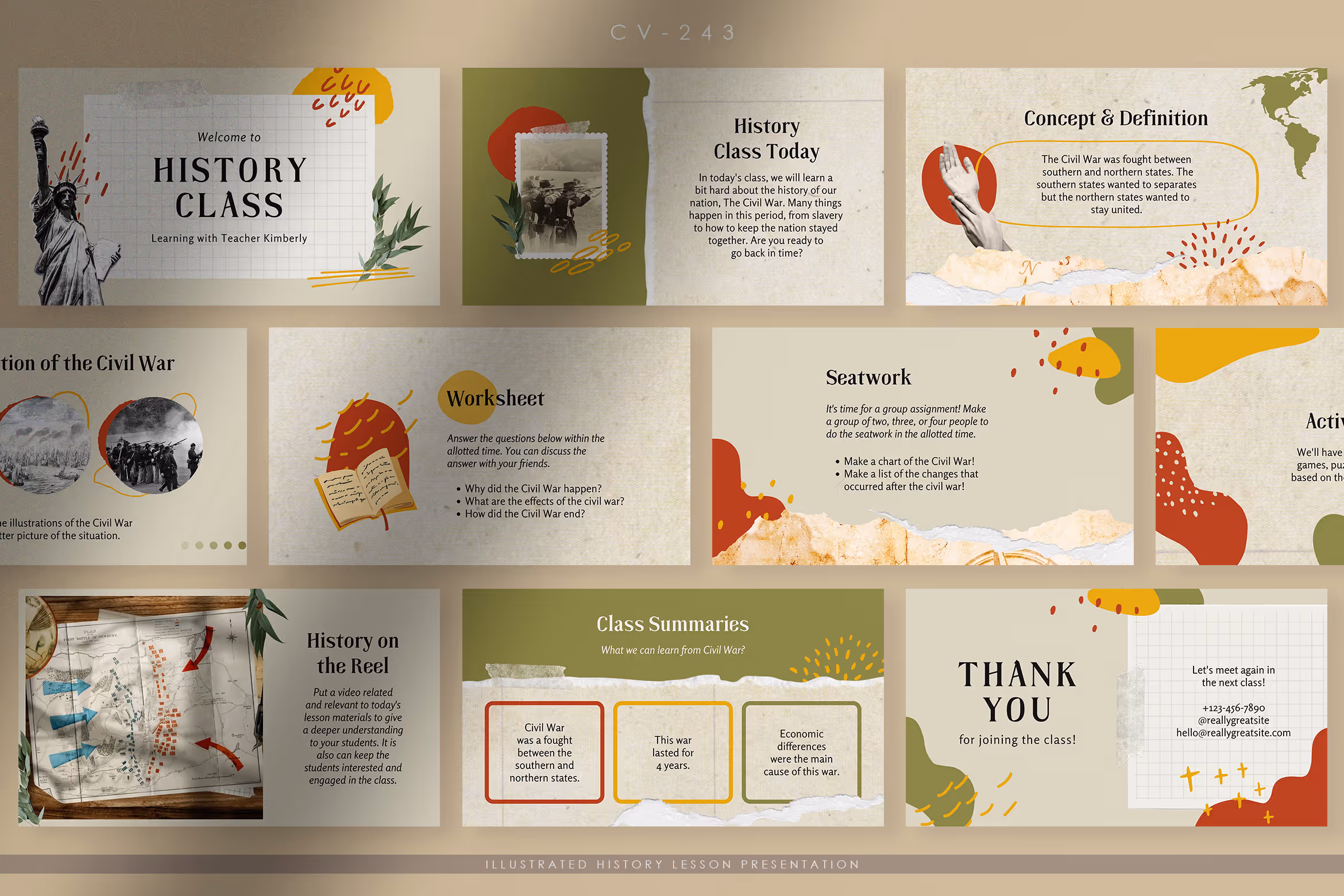 Soft Nature Illustrated History Lesson Presentation 