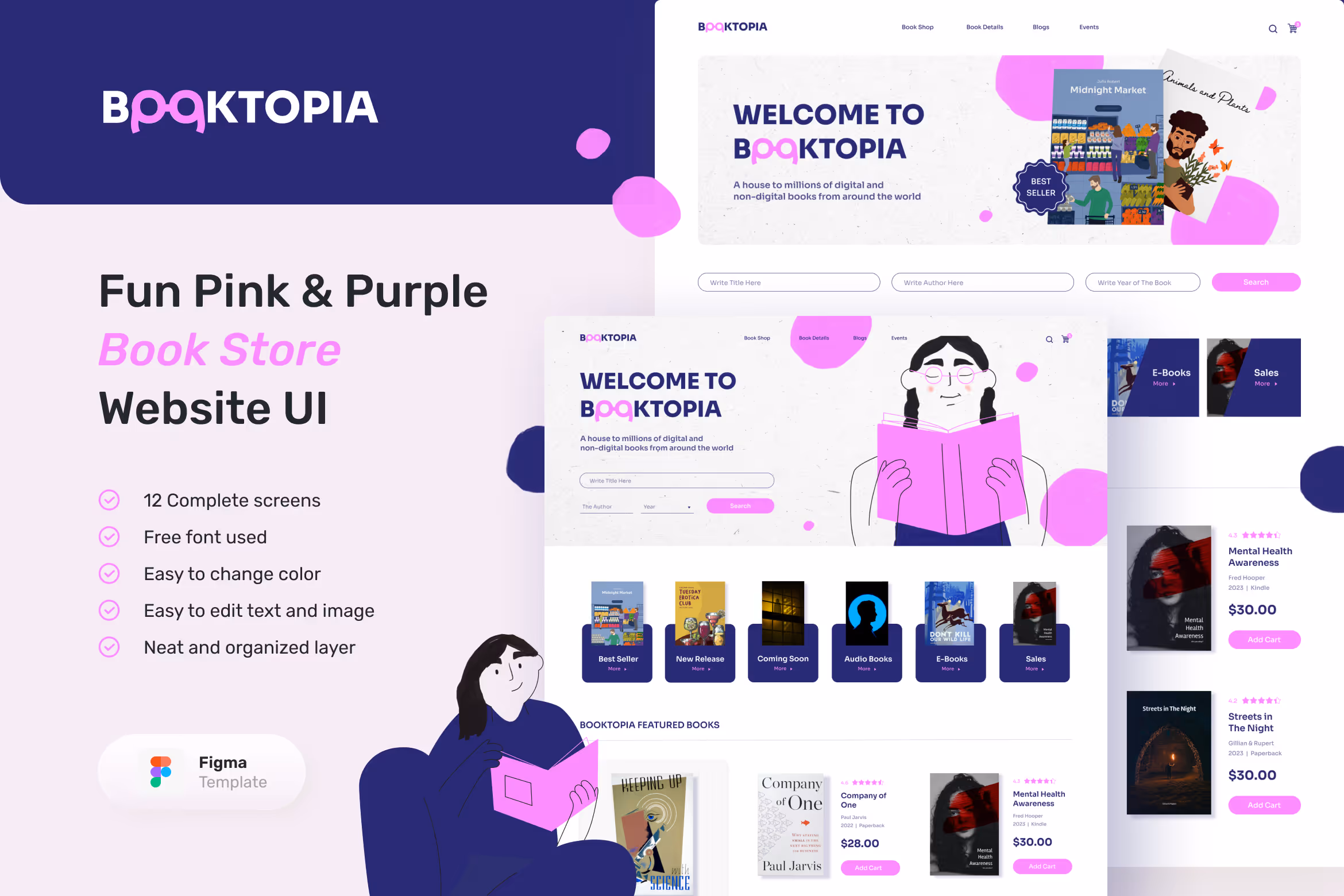 Booktopia – Fun Pink & Purple Book Store Website