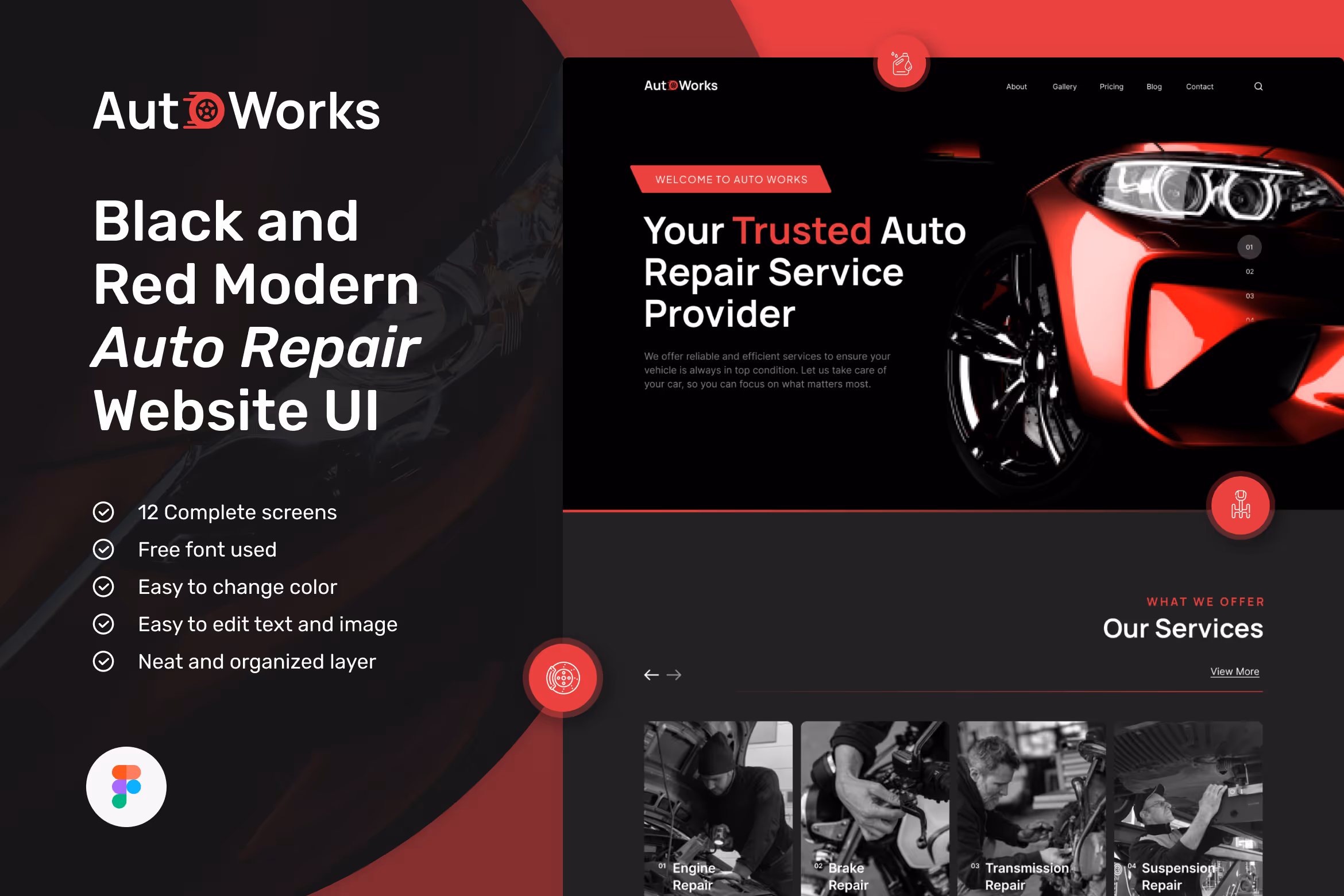 AutoWorks – Auto Repair Website Design UI Template