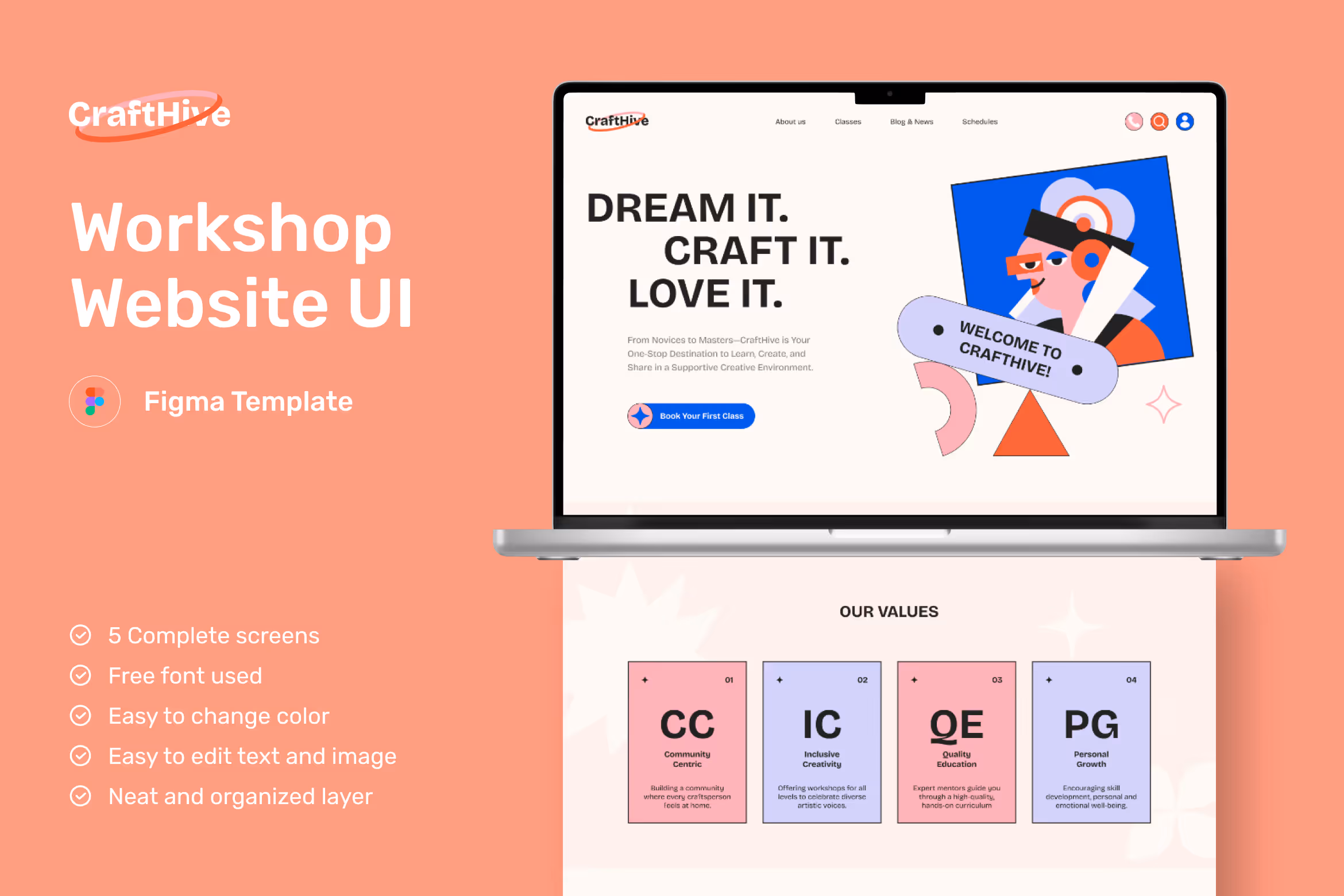 CraftHive – Creative Workshop Website UI Figma