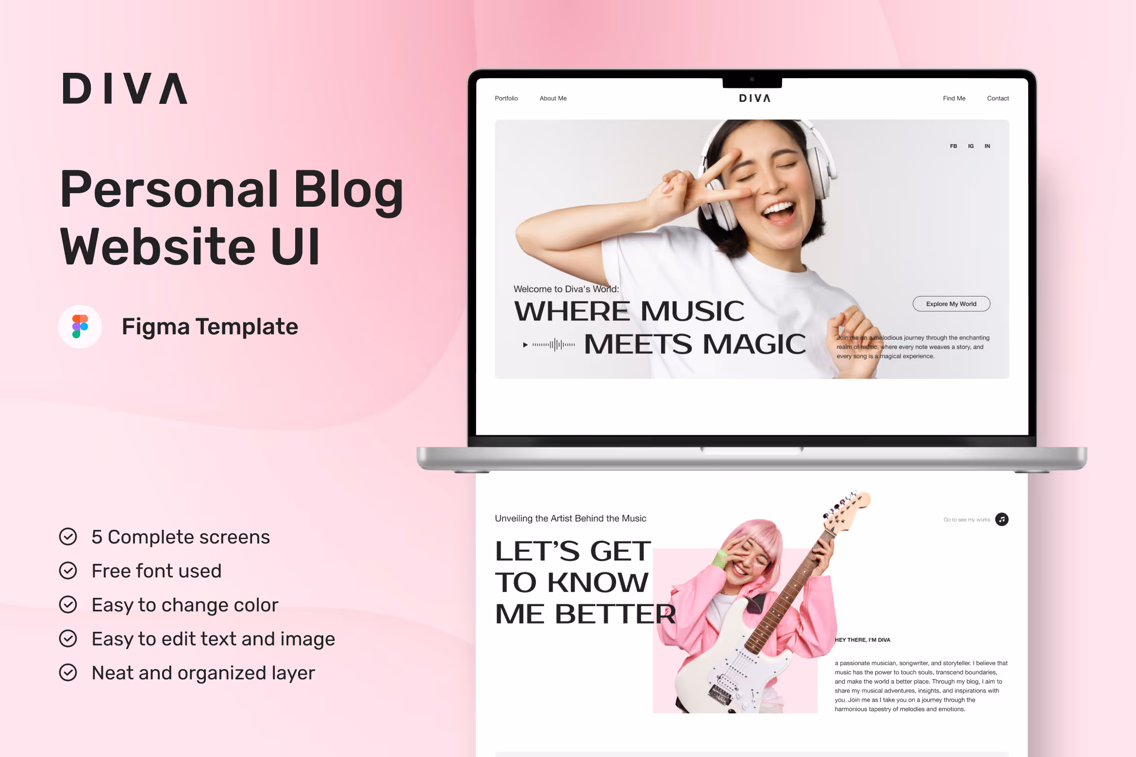 Diva – Personal Blog Website UI Figma Template