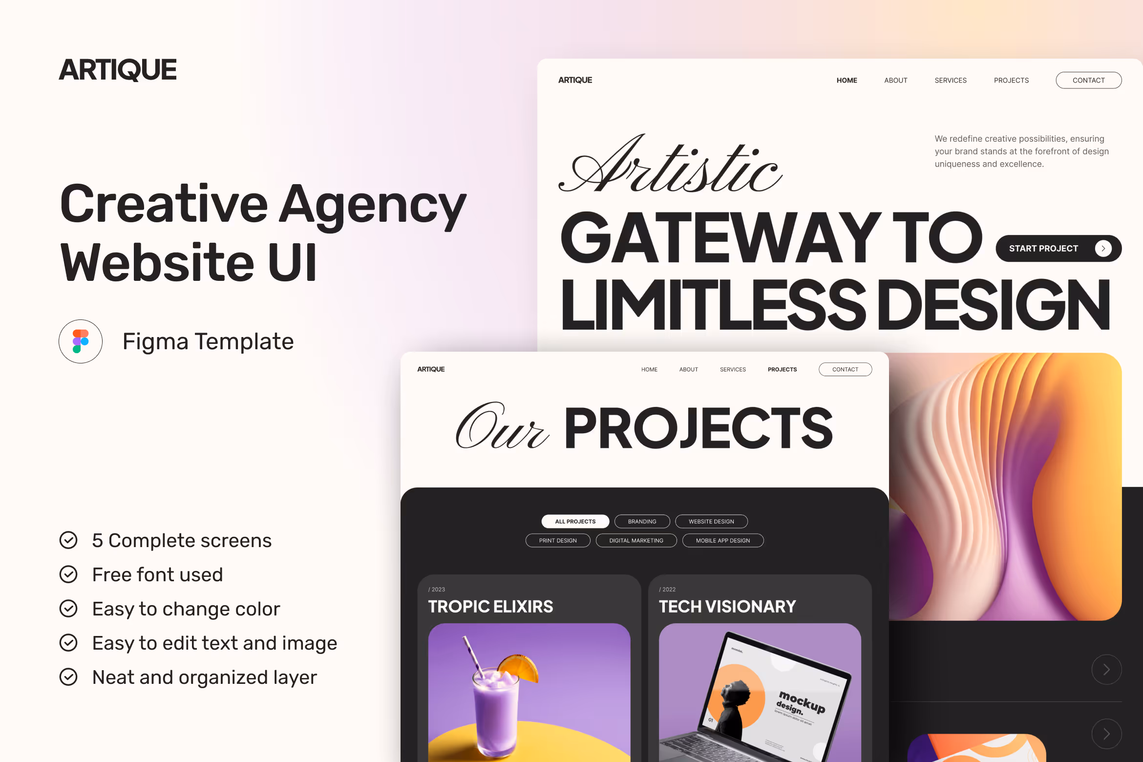 Artique – Creative Agency Website UI Figma