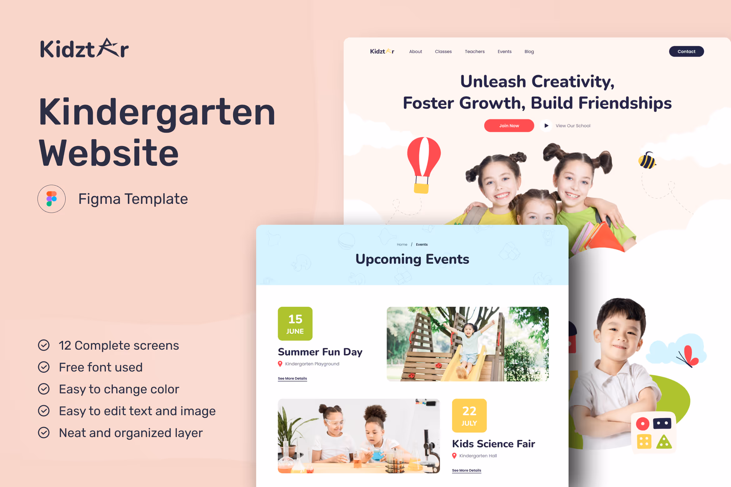 Kidztar – Kindergarten Website UI Figma Template