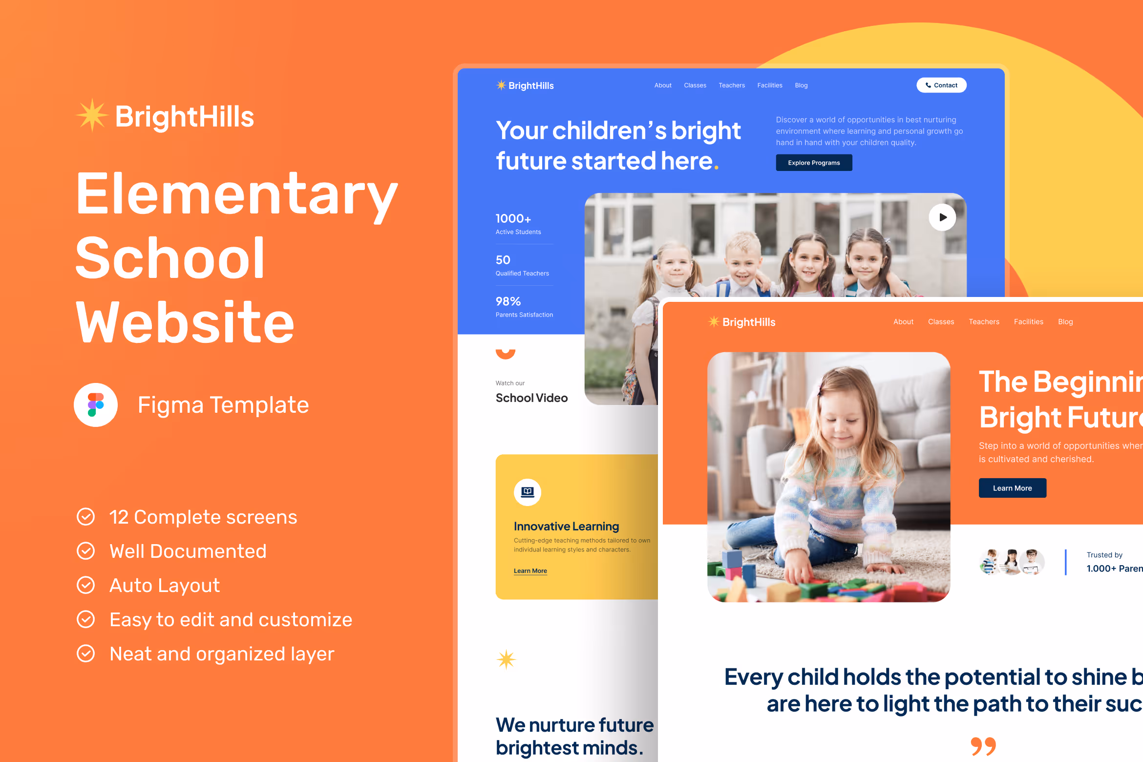 BrightHills – Elementary School Website UI Figma