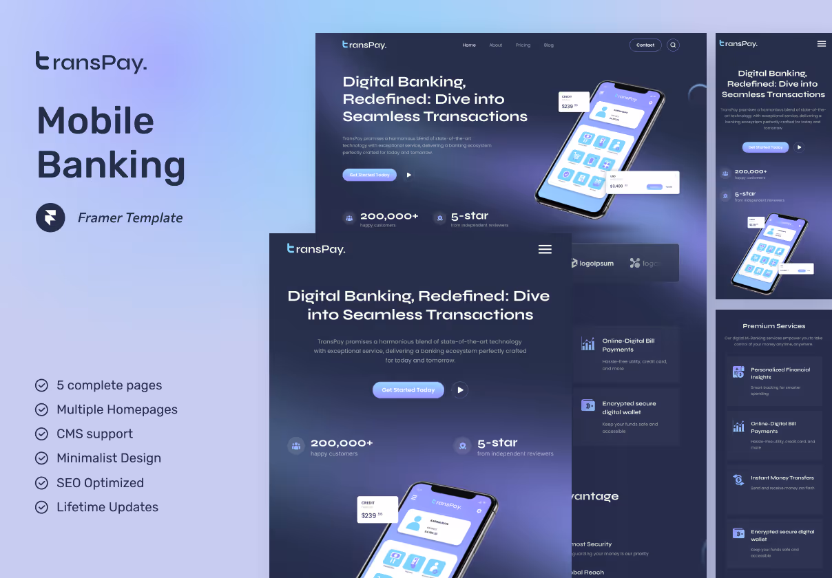 TransPay – Mobile Banking Website Framer
