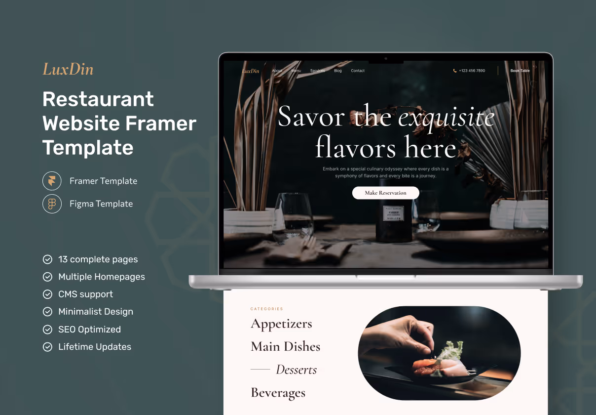 LuxDin – Restaurant Website Framer Template