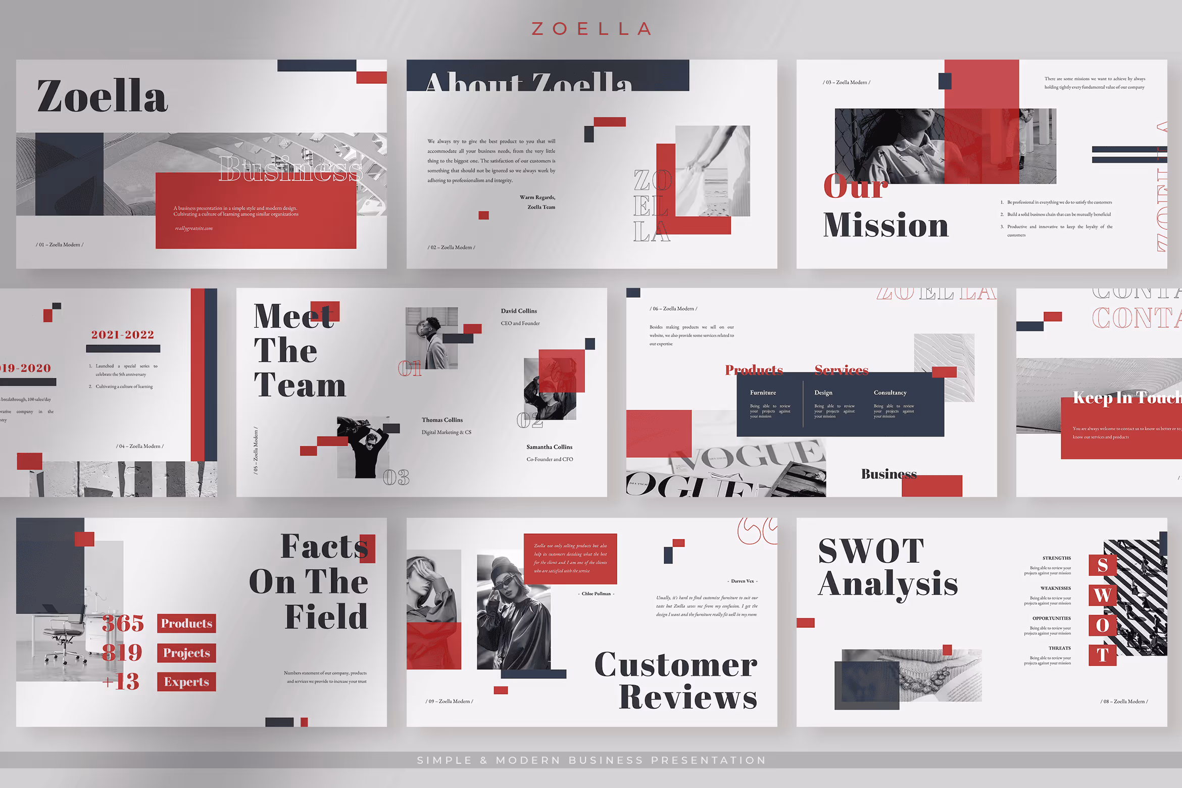 Zoella - Red Scarf Simple & Modern Digital Marketing Presentation Template