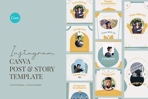 Congratulations Graduation Ceremony Instagram Canva Template with Slate Yellow and White colors