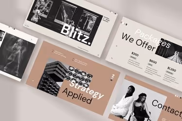 Blitz, the Natural Tone Editorial Brand Proposal Presentation with Brown Choco Milk White Light Gray and Black colors