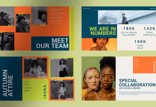 Ixora - Colorful Bold Retro Fashion Brand InDesign Presentation with Citron White and Black colors