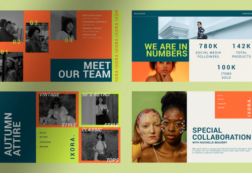 Ixora - Colorful Bold Retro Fashion Brand InDesign Presentation with Citron White and Black colors