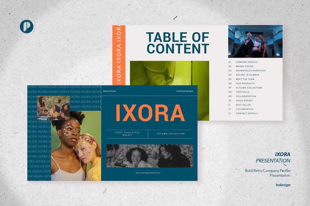 Ixora Colorful Bold Retro Fashion Brand InDesign