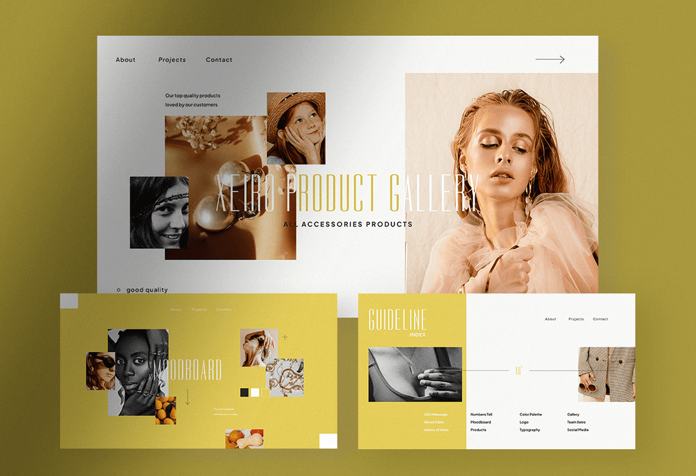 Xeiro, the White Citron Minimalist Modern Brand Guideline InDesign Presentation with Citron White and Black colors