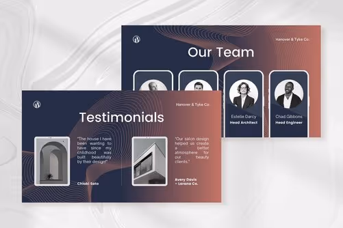 Orange Copper Modern Company Profile Presentation with Orange Copper Dark Blue and White colors