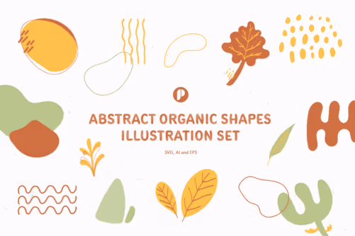 Autumn Sensation Abstract Organic Shapes Illustration Set with Green Red Brick and Yellow colors