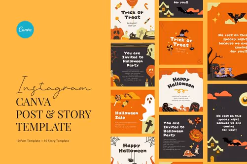 Orange Happy Halloween Illustration Instagram Canva