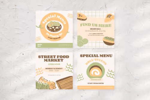 Soft Green Illustrative Indonesian Traditional Street Food Promotion Instagram with Brown Tan Nude Sage and White colors