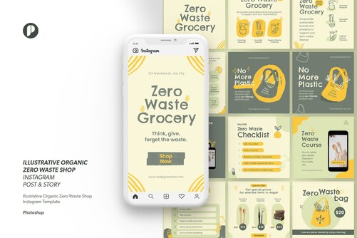 Faded Yellow Illustrative Organic Zero Waste Shop Instagram template