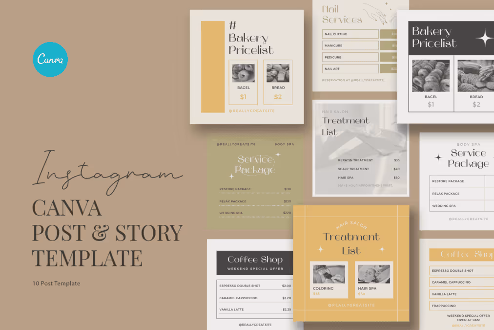 Yellow Pages Minimalist Price List Instagram Canva