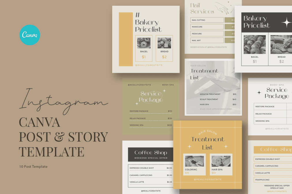 Yellow Pages Minimalist Price List Instagram Canva