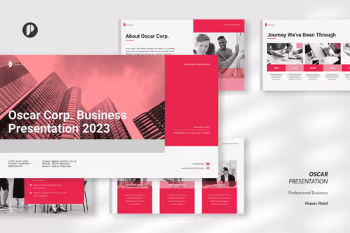 Oscar – Magenta Professional Business Presentation with Magenta Light Grey White and Black colors