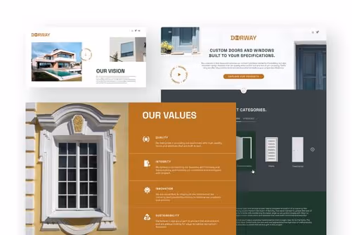 Doorway, the emerald green doors and windows manufacturer website template with Emerald Caramel White Black andSand colors