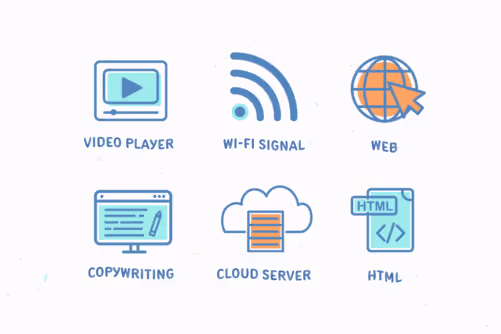 Simple Flat Digital Marketing Illustration Set with Blue Aqua and Orange colors