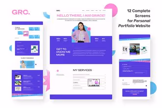 Grace – Bold Minimalist Personal Portfolio Website Design UI Template with White Purple Light Pink Light Blue and Black colors