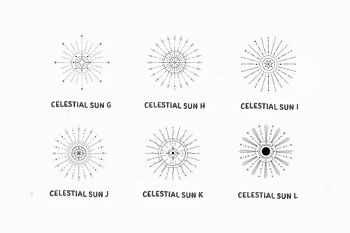 Minimalist Aesthetic Celestial Sun Elements Set with Black color