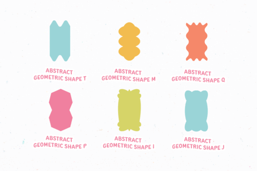 Adorable Colorful Abstract Geometric Shape Elements Set with Shocking Pink Coral Pastel Yellow Green Lime and Green sheen colors
