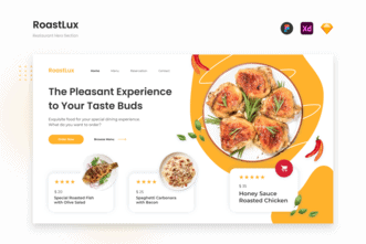 RoastLux - Tasty Mustard Restaurant Hero Website Header Template