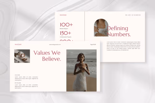 Naomi – Soft Pink Elegant Minimalist Brand Guidelines Presentation with Soft Pink Black and White colors