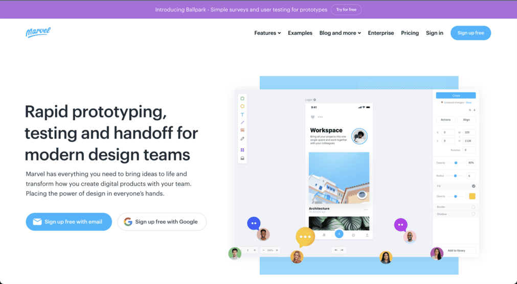 Marvel App, a UI/UX design tool