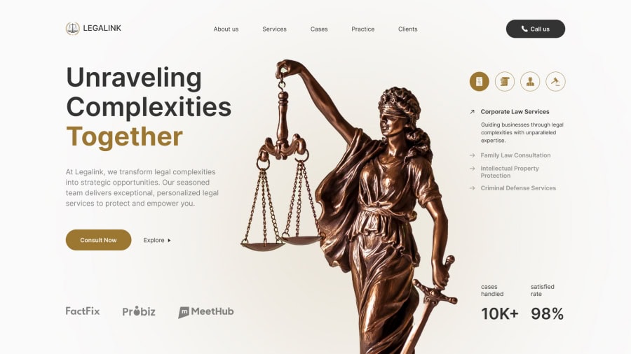 Legalink, the hero template for a legal firm