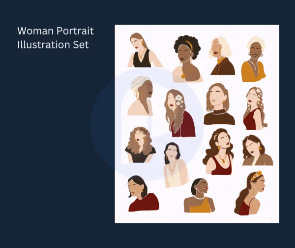 Beautiful Women in Woman Portrait Illustration Set