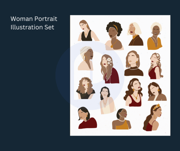 Beautiful Women in Woman Portrait Illustration Set